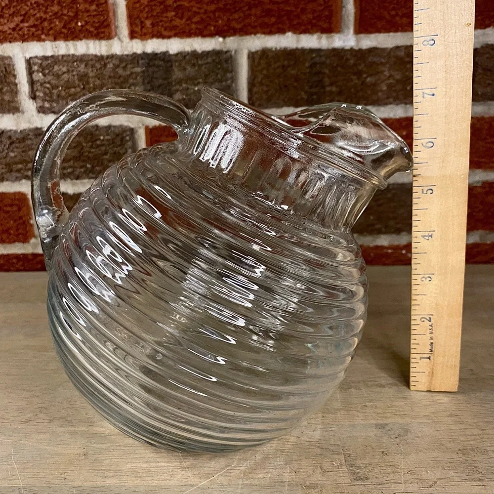 Vintage‎ (1970's) Anchor Hocking Clear Glass Pitcher Ribbed Ball Tilt